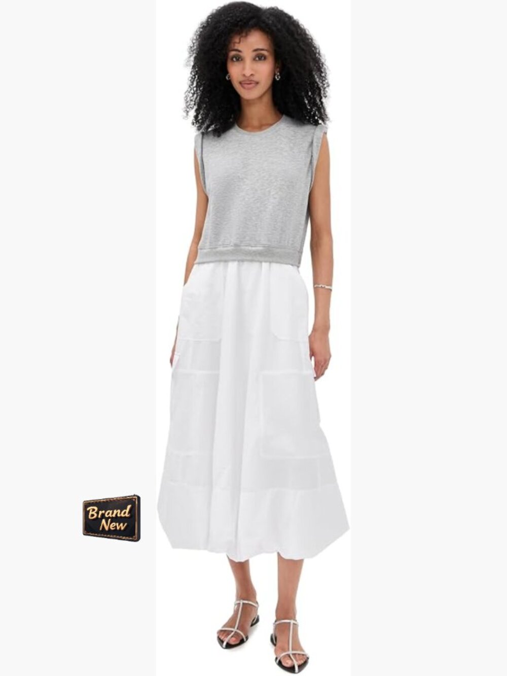 Cinq a Sept Parker Mixed Media Midi Dress Sleeveless Pullover Patch Pockets